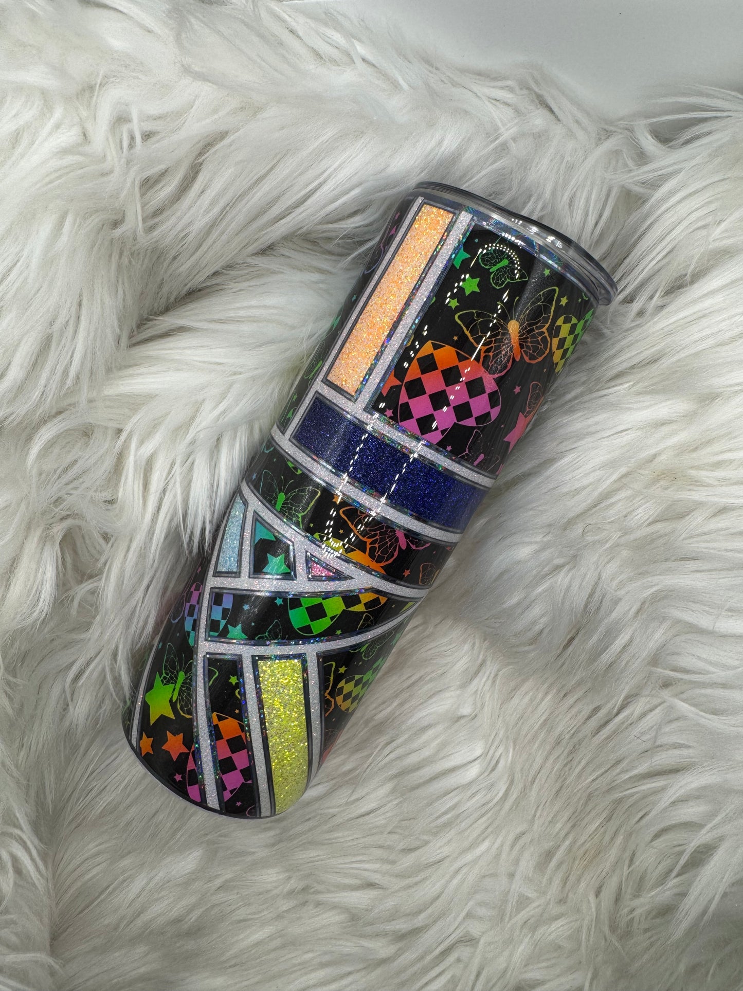 RTS 20oz neon retro hearts and checkerboard.