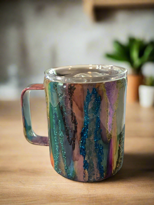 RTS 14oz coffee mug with wood grain and glitter